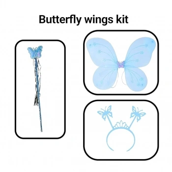 Mey İthalat® Mavi Erkek-Kız Seti – 50 cm Kanadı, Taç ve Asa