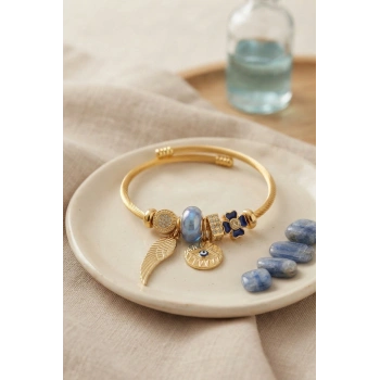 Mey İthalat® Mavi Göz Model Gold Renk Charmlı Bileklik