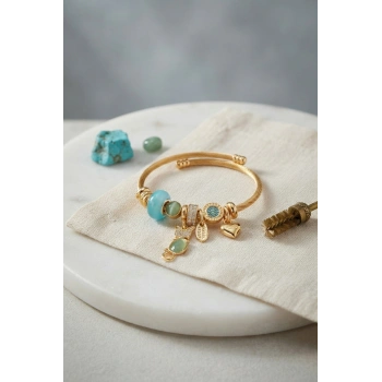 Mey İthalat® Mavi Kedi Model Gold Renk Charmlı Bileklik