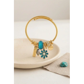 Mey İthalat® Mavi Papatya Model Gold Renk Charmlı Bileklik