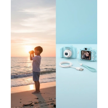 Mey İthalat® Mavi Taşınabilir Mini Kamera HD Video Fotoğraf Çekimli USB Şarjlı Hafıza Kart Destekli