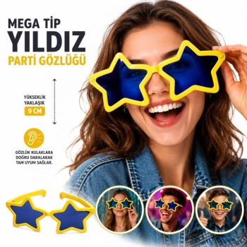 Mey İthalat® Mega Tip Yıldız Parti Gözlüğü Sarı Renk