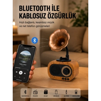 Mey İthalat® Mini Nostaljik Bluetooth Hoparlör FM Radyo 8 Saat Batarya Yeni Nesil