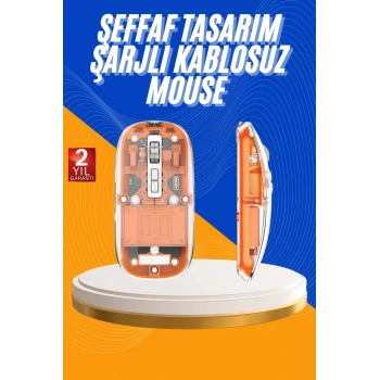 Mey İthalat® Mouse Fare Kablosuz Mouse Fare Şarjlı Bluetooth Sessiz 5 Tuşlu Şeffaf
