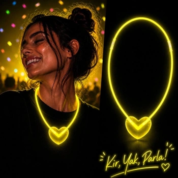 Mey İthalat® Neon Işıklı Fosforlu Kalp Parti Kolyesi Sarı Renk