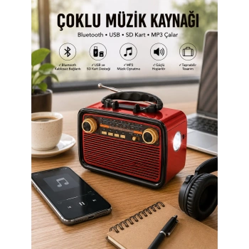 Mey İthalat® Nostaljik Radyo Bluetooth Bağlantılı Müzik Kutusu Ahşap