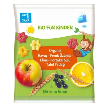 Mey İthalat® Organik Havuç Frenk Üzümü Elma Portakal Sulu Tahıl Patlağı 30 Gr