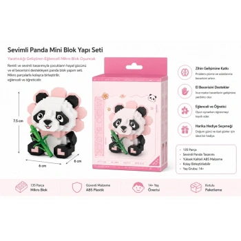 Mey İthalat® OTURAN SEVİMLİ ÇİÇEK PANDA 350 PARÇA BLOCK OYUNCAK