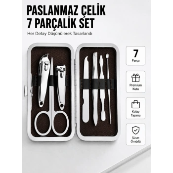 Mey İthalat® Paslanmaz Çelik Kişisel Bakım Seti – 7 Parça