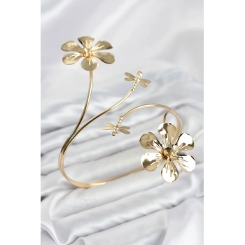 Mey İthalat® Pazu Bileklik Gold Renk Pirinç Çiçek Model
