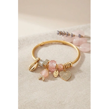 Mey İthalat® Pembe Balık Model Gold Renk Charmlı Bileklik