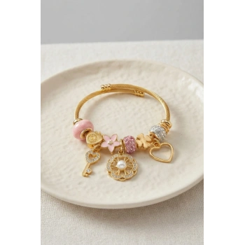 Mey İthalat® Pembe Charmlı Model Kadın Bileklik