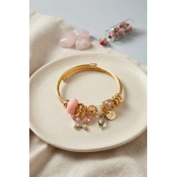 Mey İthalat® Pembe Kelebek Model Charmlı Bileklik