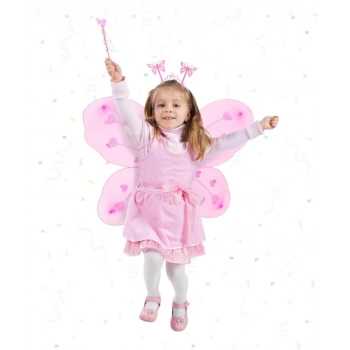 Mey İthalat® Pembe Kız Seti – 50 cm Kanadı, Taç ve Asa