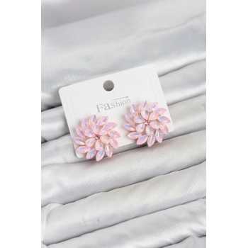 Mey İthalat® Pembe Renk Kristal Taşlı Çiçek Model Kadın Küpe