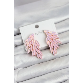 Mey İthalat® Pembe Renk Kristal Taşlı Kanat Küpe