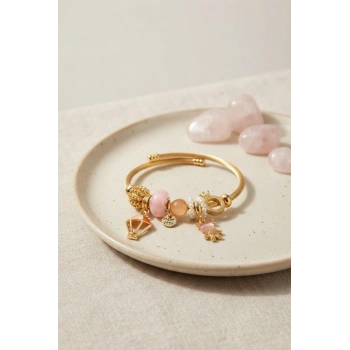Mey İthalat® Pembe Uçan Model Charmlı Gold Renk Bileklik