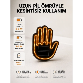 Mey İthalat® Pilli Led Işık Araç Camı İçin Uzaktan Kumandalı El Simgesi