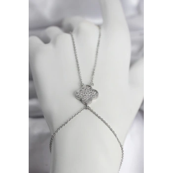 Mey İthalat® Pirinç Gümüş Renk Yonca Model Kadın Şahmeran