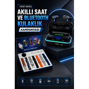 Mey İthalat® Powerbank Bluetooth Kulaklık Ve Akıllı Saat 7 Kordonlu Metal Kordon Plastik Kordon