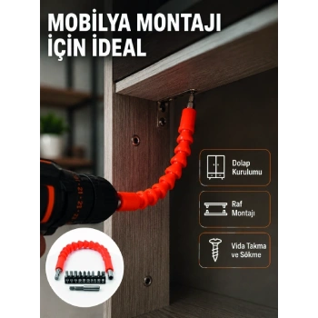 Mey İthalat® Profesyonel Esnek Tornavida Bits Uç Seti 12 Parça Manyetik Bit Adaptörlü