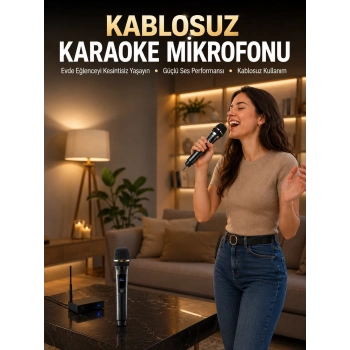 Mey İthalat® Profesyonel Kablosuz Mikrofon Seti Çift Mikrofonlu