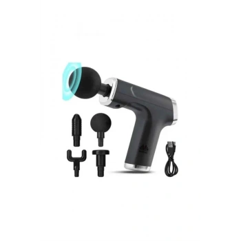 Mey İthalat® Profesyonel Masaj Tabancası Sporcu Masaj Aleti 4 Başlıklı Şarjlı Titreşimli