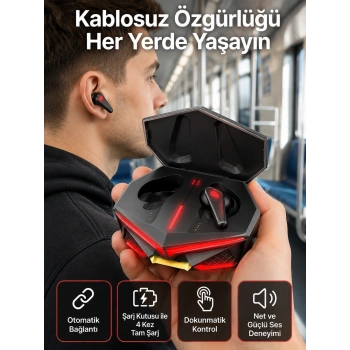 Mey İthalat® Profesyonel TWS Işıklı Kablosuz Bluetooth Kulaklık  Kulaklığı
