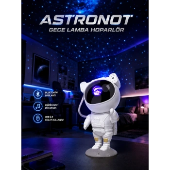 Mey İthalat® Projeksiyon Astronot Lamba Speaker Sevimli Astronot Bluetooth Hoparlör Yeni Nesil