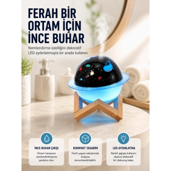 Mey İthalat® Projektör ışığı bulunan USB bağlantılı mini aromaterapi destekli hava nemlendirici