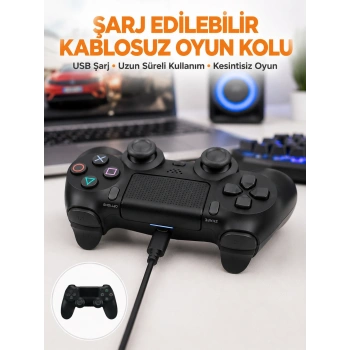 Mey İthalat® PS4 Uyumlu Kablosuz Oyun Kolu – Titreşimli, Şarjlı ve Ergonomik Yeni Nesil
