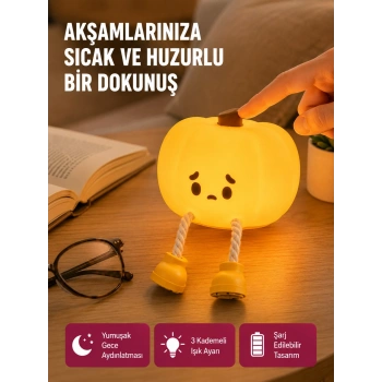 Mey İthalat® Pumpkin LED Gece Lambası Üç Kademeli Işık Ayarlı Yeni Nesil