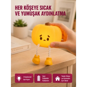 Mey İthalat® Pumpkin LED Night Light Dokunmatik Şarjlı Silikon Gece Lambası Yeni Nesil
