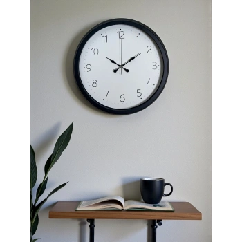 Mey İthalat® Pure Time Black 40 Cm Metal Duvar Saati