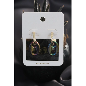 Mey İthalat® Renkli Hematit Taşlı Küpe Seti