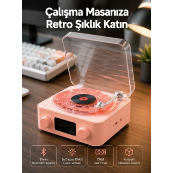 Mey İthalat® Retro Bluetooth Hoparlör – Kristal Ses, Gece Lambası, Saatli Tasarım Yeni Nesil