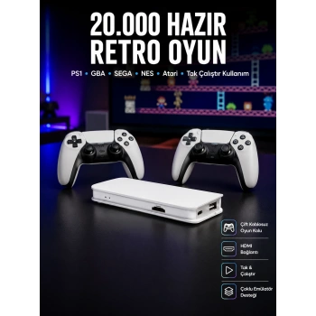 Mey İthalat® Retro Oyun Konsolu – 20.000 Yüklü Oyun