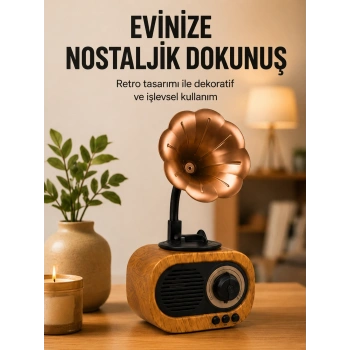 Mey İthalat® Retro Tasarımlı Mini Bluetooth Hoparlör ve FM Radyo Çoklu Medya Yeni Nesil