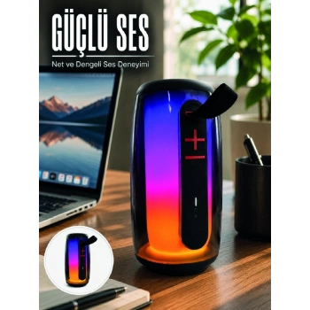 Mey İthalat® RGB Işıklı Bluetooth Hoparlör Güçlü Ses Type-C Şarjlı Taşınabilir Kablosuz Speaker