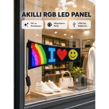Mey İthalat® RGB LED Panel – USB Güç Girişli, GIF ve Yazı Gösterimli Akıllı Ekran