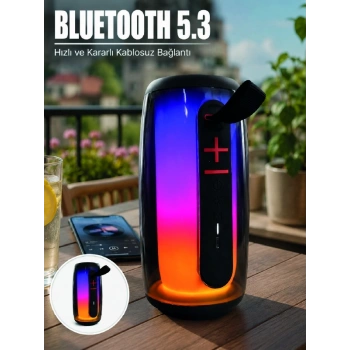 Mey İthalat® RGB LED Taşınabilir Bluetooth Speaker Güçlü Bas Ses Type-C Şarj Girişli