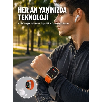 Mey İthalat® S8 Ultra Akıllı Saat ve Bluetooth Kablosuz Kulaklık 2’li Set Yeni Nesil