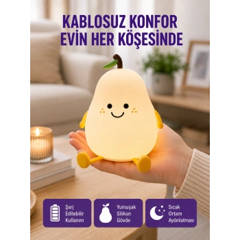 Mey İthalat® Şarjlı Armut Masa Lambası Renk Değiştiren LED Gece Işığı