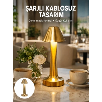 Mey İthalat® Şarjlı Masa Lambası 3 Işık Modu Kademesiz Karartma Metal Gövde Yeni Nesil