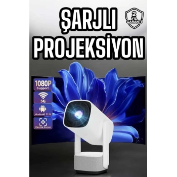 Mey İthalat® Şarjlı Projeksiyon Oyun Sinema Projektörü 4K HD Görüntü Kaliteli