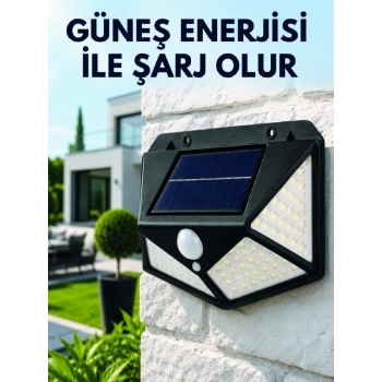 Mey İthalat® Sensörlü Solar Bahçe Lambası Geniş Açılı LED Aydınlatmalı Balkon Garaj ve Bahçe Işığı