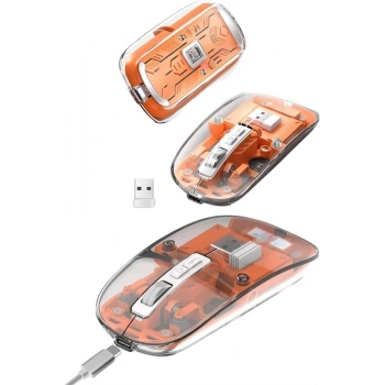 Mey İthalat® Sessiz Tıklama Çift Modlu Bluetooth Ve Alıcı Şeffaf Mouse Fare