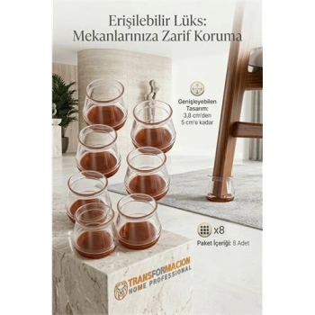 Mey İthalat®  Silent Keçe Tabanlı Şeffaf Sandalye Ayak Koruyucu 8li Set 723000