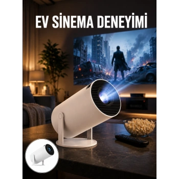 Mey İthalat® Sinema Projektörü Android HDMI USB WİFİ Ses Çıkışlı Ayaklı Projeksiyon Taşınabilir Yeni Nesil