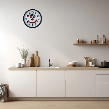 Mey İthalat® Siyah 36 Cm Sebze Figürlü Eğlenceli Mutfak Duvar Saati
